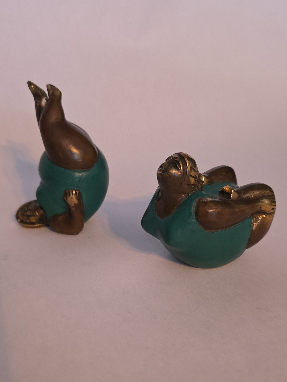 Vintage Styled Brass Patinated Metal Set of (2) Curvy Voluptuous Yoga Ladies